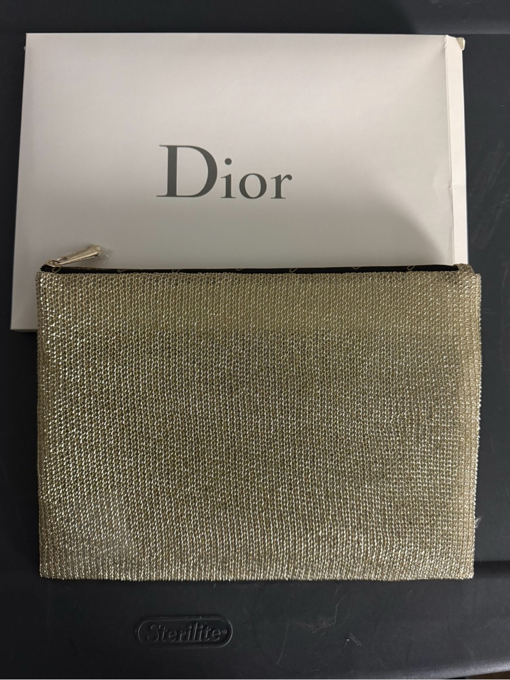 NEW Dior Gold J'adore Script Mesh Pouch